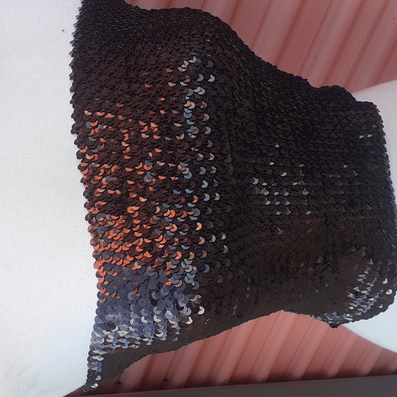 NOA 2 Silver & Brown Sequined Bustier Vintage Tube Top size S / M - Picture 2 of 7